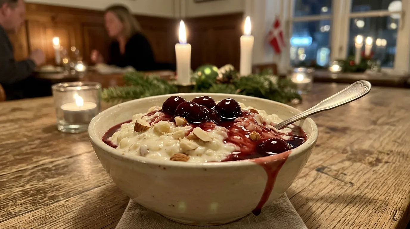 Risalamande — rice pudding with warm cherry sauce