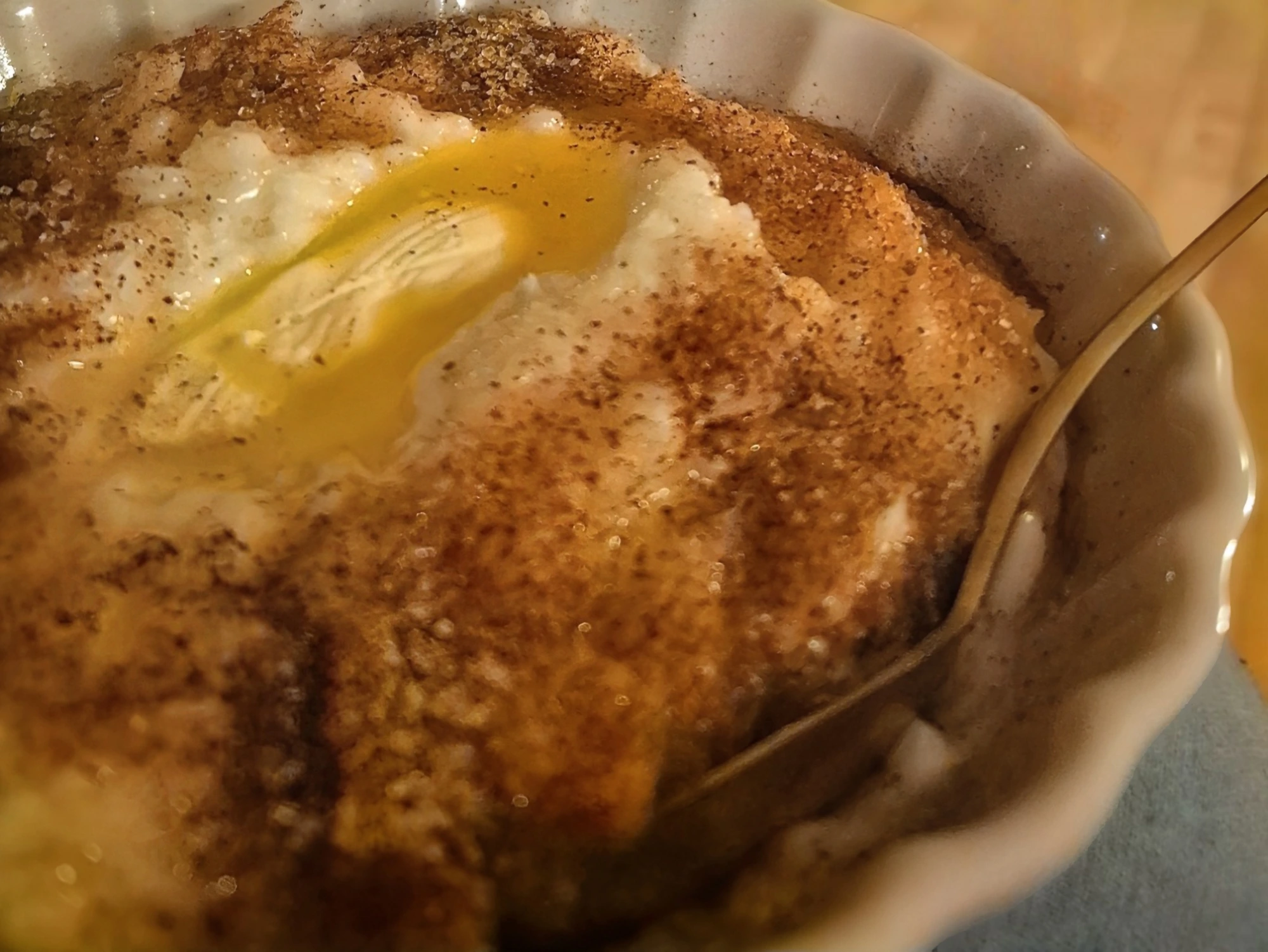 Risengrød — Danish hot rice porridge with a knob of butter, cinnamon and sugar